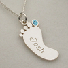 Sterling Silver Engraved Footprint Pendant With Crystal