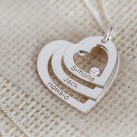 Sterling Silver Engraved Triple Heart Pendant With Diamond
