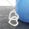 Sterling Silver Engraved Vertical Double Heart Pendant With Chain