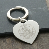 Sterling Silver Heart St Christopher Keyring With Optional Engraving