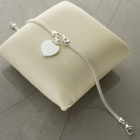 Sterling Silver Ladies Heart on Woven Chain Bracelet With Optional Engraving