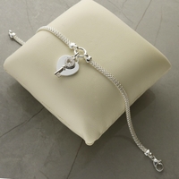 Sterling Silver Ladies Heart With CZ Key Bracelet With Optional Engraving
