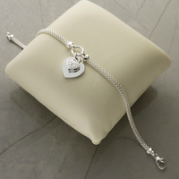 Sterling Silver Ladies Heart With CZ Locket Bracelet With Optional Engraving