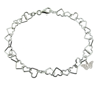 Sterling Silver Light Heart Charm Anklet With Butterfly Charm 