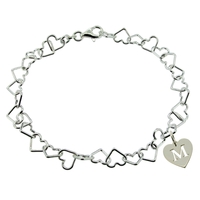 Sterling Silver Light Heart Charm Bracelet With Initial Heart Charm 