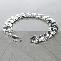 Sterling Silver Mens Heavy 15mm Flat Curb Gents Bracelet