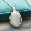 Sterling Silver Oval Locket Set With CZ Crystals,  Optional Engraving & Chain