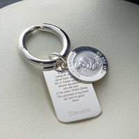 Sterling Silver Personalised Rectangle St Anthony Keyring With Prayer