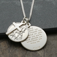 Sterling Silver Personalised St Christopher With Travellers Prayer Disc,  Cross & Optional Engraving