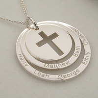 Sterling Silver Personalised Two Disc Cut Out Cross Pendant & Chain