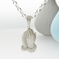 Sterling Silver Praying Hands CZ Pendant with Optional Chain