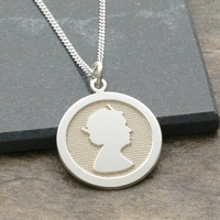 Sterling Silver Queen Silhouette Coin Style Pendant with Optional Engraving & Chain