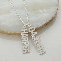 Sterling Silver Special CZ Set Date & Name Pendant With Optional Chain