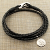 Sterling Silver St Christopher Mens Leather Double Wrap Bracelet