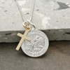Sterling Silver St Michael Medal With 9ct Yellow Gold Plated Cross,  Optional Engraving and Chain