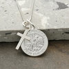 Sterling Silver St Michael Medal With Cross,  Optional Engraving and Chain