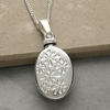 Sterling Silver Teardrop Petals Oval Urn Cremation Ashes Pendant With Optional Engraving & Chain