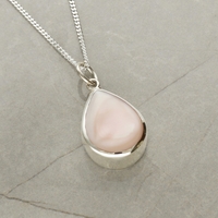 Sterling Silver Teardrop Pink Mother Of Pearl Urn Cremation Ashes Pendant With Optional Engraving & Chain