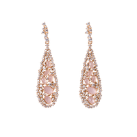 Yellow Gold Plated Teardrop Earrings With White CZ & Pink Stones