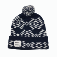 Addict Arrow Knitted Beanie Bobble Hat in Peacoat