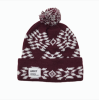 Addict Arrow Knitted Beanie Bobble Hat in Port