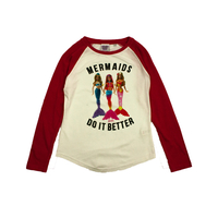 Barbie "Mermaids Do It Better" Red/White Raglan T-shirt Womens UK XS