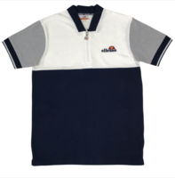 Ellesse Navy Slim Fit Zip Tricol Polo
