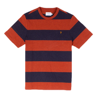 Farah Navy And Rust Heavy Cotton Wide Striped T-Shirt