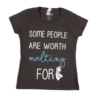 Frozen "Some People are Worth Melting For" Ladies Charcoal T-shirt