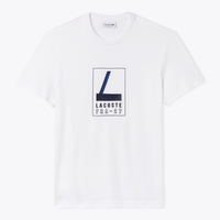 Lacoste White Crew Neck Rubber Lettering Soft Jersey T-Shirt