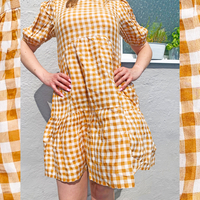 Mustard Gingham Tiered Smock Dress