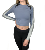 Nike Pro Womens Lilac and Silver Dri Fit Long Sleeve Crop Top