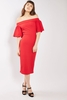 Oh My Love Red Frill Midi Bardot Dress