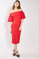 Oh My Love Red Frill Midi Bardot Dress