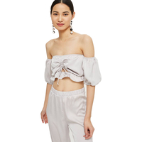 Oh My Love Silver Grey Off Shoulder Crop Top