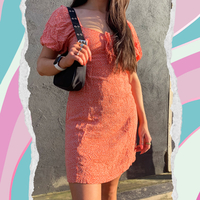 Red Ditsy Floral Puff Sleeve Dress
