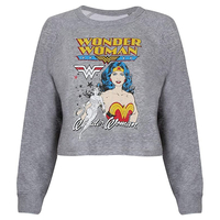 Wonder Woman Grey "Comic" Womens Cropped Sweatshirt