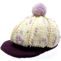 Double Take Visor Pom-Pom Beanie - Currant/Ivory