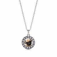 - pug charm necklace for women - silver circle charm 18 inch necklace with cubic zirconia jewelry
