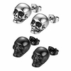 1-2 pairs stainless steel gothic skull stud earrings for men women halloween cosplay, hypoallergenic, silver, black (silver amp; black)