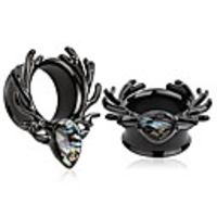 (1 pair black sea-shell forest antlers slivery opal ear plugs tunnels gauges stretcher piercings 2g(6mm) to 5/8(16mm)