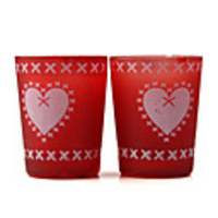 1 Pair Tealight Candles Glass Cups Red