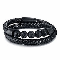 1 pcs 7 chakra lava rock bracelet healing balancing genuine leather bracelets with magnetic clasp for men (volcanic stone)