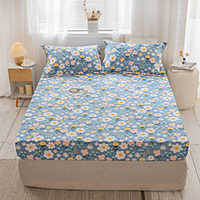 1-Piece Fitted Sheet Deep Pocket Cotton Blue Floret Floral Printed Soft Skin Comfortable Without Pillowcases/Pillow Shams miniinthebox