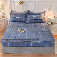1-Piece Fitted Sheet Deep Pocket Cotton Geometric Printed Blue Grid Soft Skin ComfortableWithout Pillowcases/Pillow Shams miniinthebox