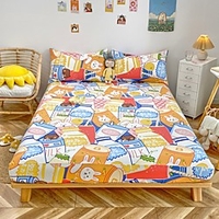 1-Piece Fitted Sheet Deep Pocket Cotton Geometric Printed Colorful Soft Skin Comfortable Without Pillowcases/Pillow Shams miniinthebox