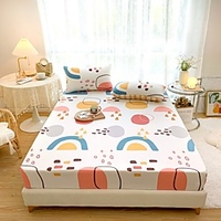 1-Piece Fitted Sheet Deep Pocket Cotton Geometric Rainbow Printed Soft Skin Comfortable Without Pillowcases/Pillow Shams miniinthebox