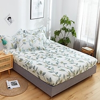 1-Piece Fitted Sheet Deep Pocket Cotton Leaf Manye Printed Soft Skin Comfortable Without Pillowcases/Pillow Shams miniinthebox