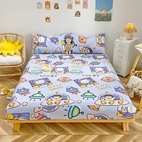 1-Piece Fitted Sheet Deep Pocket Cotton Plants Printed Space Rabbit Soft Skin Comfortable Without Pillowcases/Pillow Shams miniinthebox