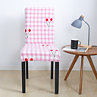 1 Piece Pink Grid Stretch Removable Washable Short Dining Chair Covers,  Dining Room Chair Protector Seat Slipcover for Hotel, Banquet, Wedding, Party